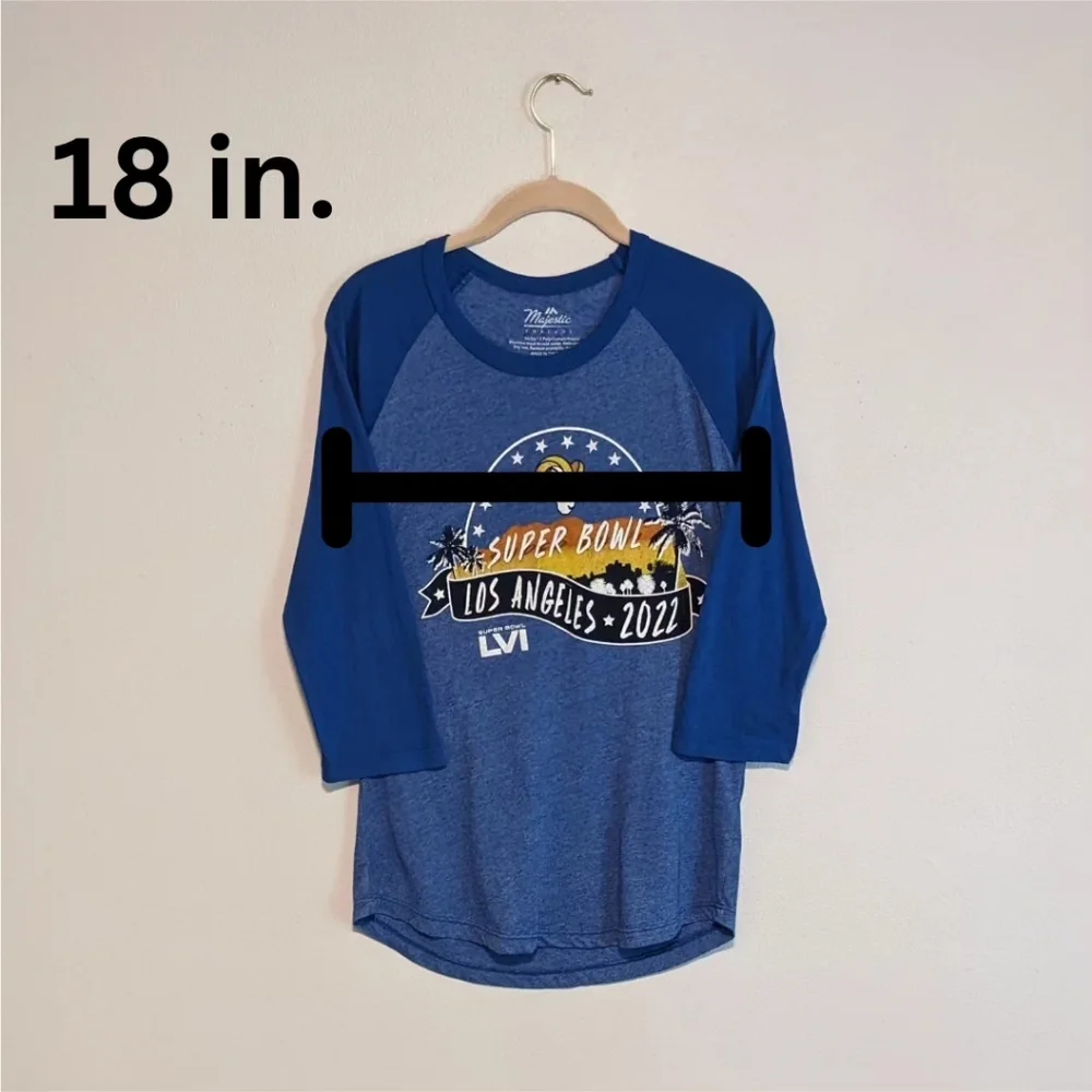 MAJESTIC THREADS NFL LA Rams 2022 Super Bowl LVI 3/4 Sleeve T-Shirt Medium - Picture 5 of 6